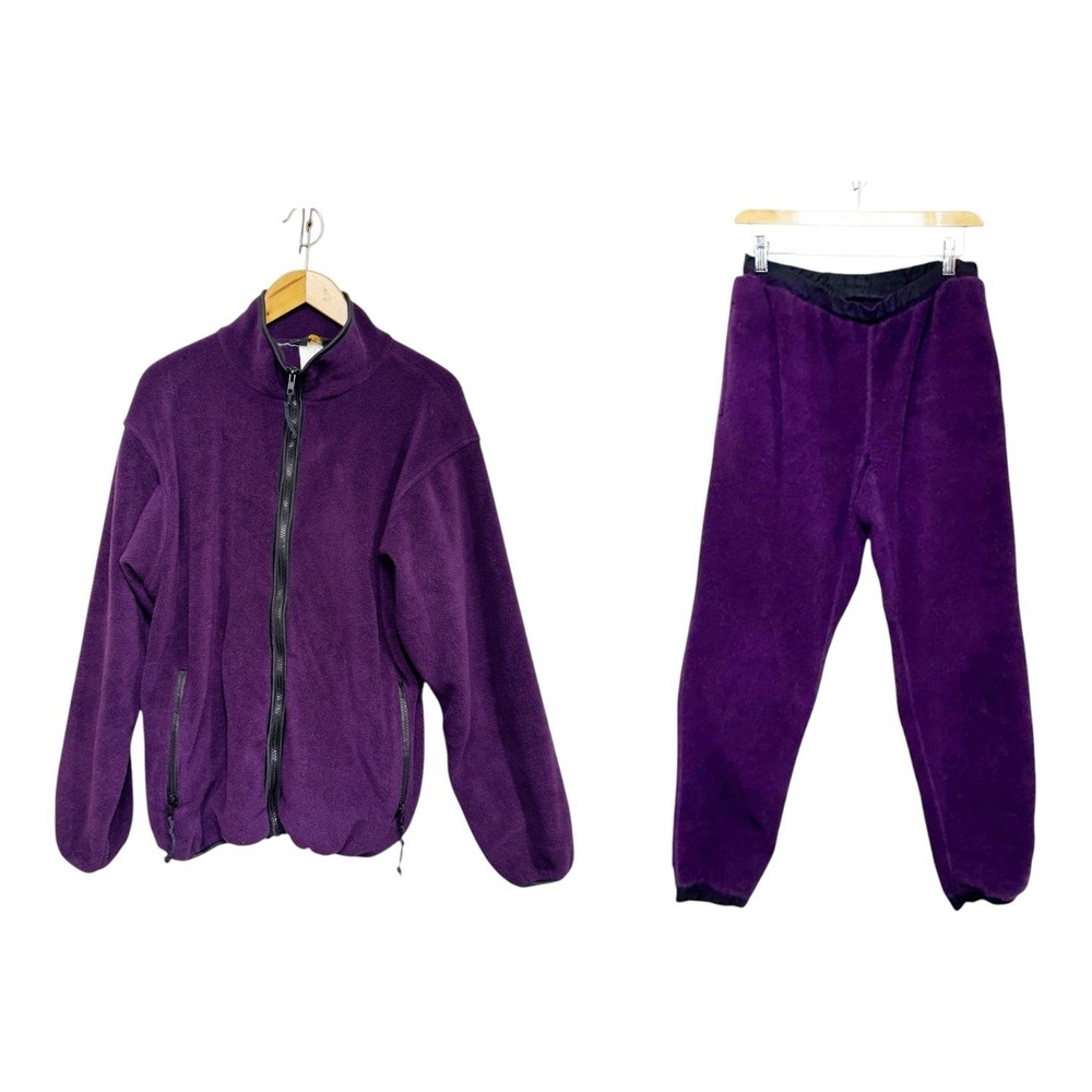 REI Fleece Track Suit Jacket Full Zip Pull On Pant Set PURPLE Women Medium Vtg
